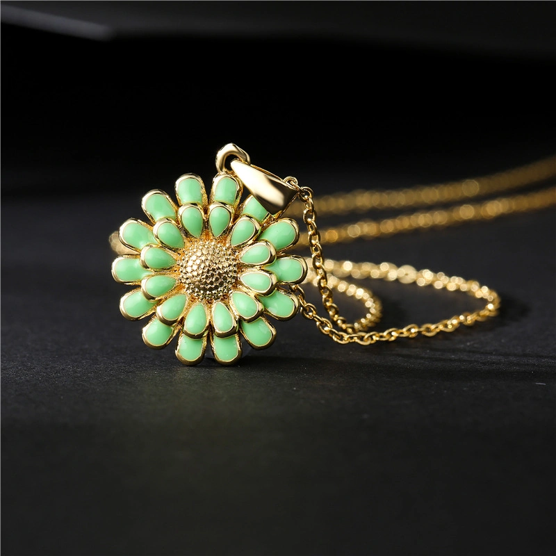 10 Color Drop Oil Sunflower Pendant Copper Plated 18K Gold Necklace Popular European and American Ornaments