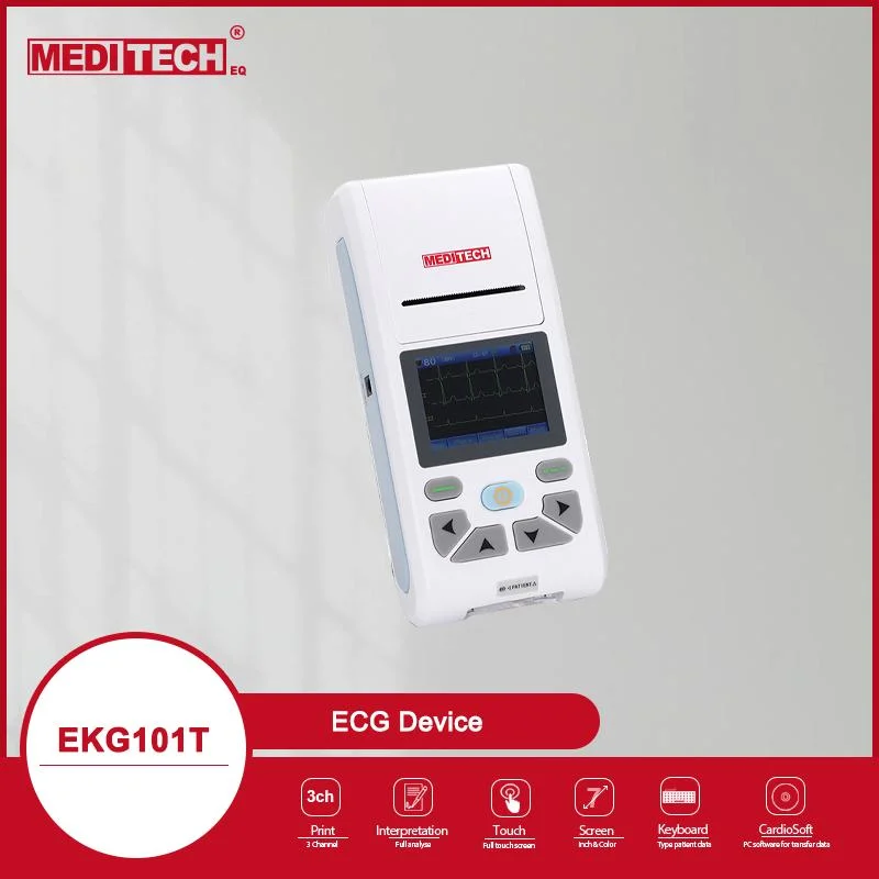 Meditech EKG101t Smart ordinateur de poche ECG avec interprétation à trois canaux, couleur et écran tactile. Grand écran montre12/6/3/1 de plomb (s)