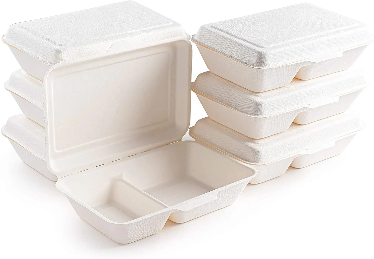 Biodegradable Tableware Food Container Wholesale/Supplier Cornstarch Surgarcane Bagasse Pulp Clamshell with Lid Takeaway Food Packaging