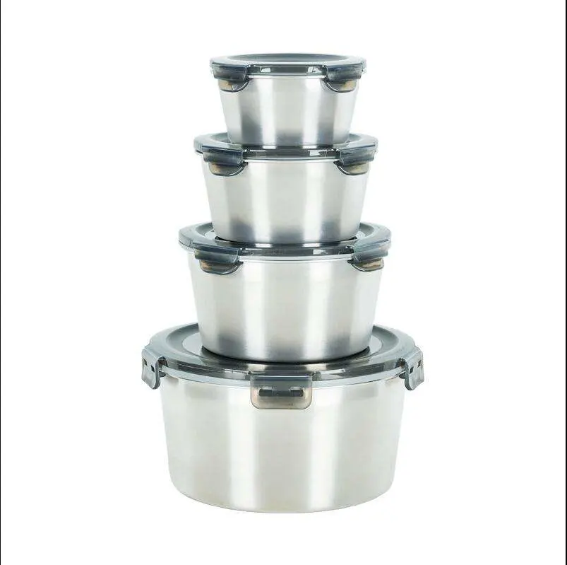 Restaurant Kitchenware Microwavable Food Container Canister Stainless Steel Sealed Refrigerator with Lid