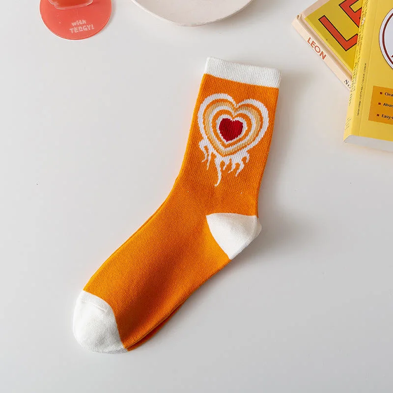 Cartoon Pattern Socks Pure Cotton School Orange Series Socks