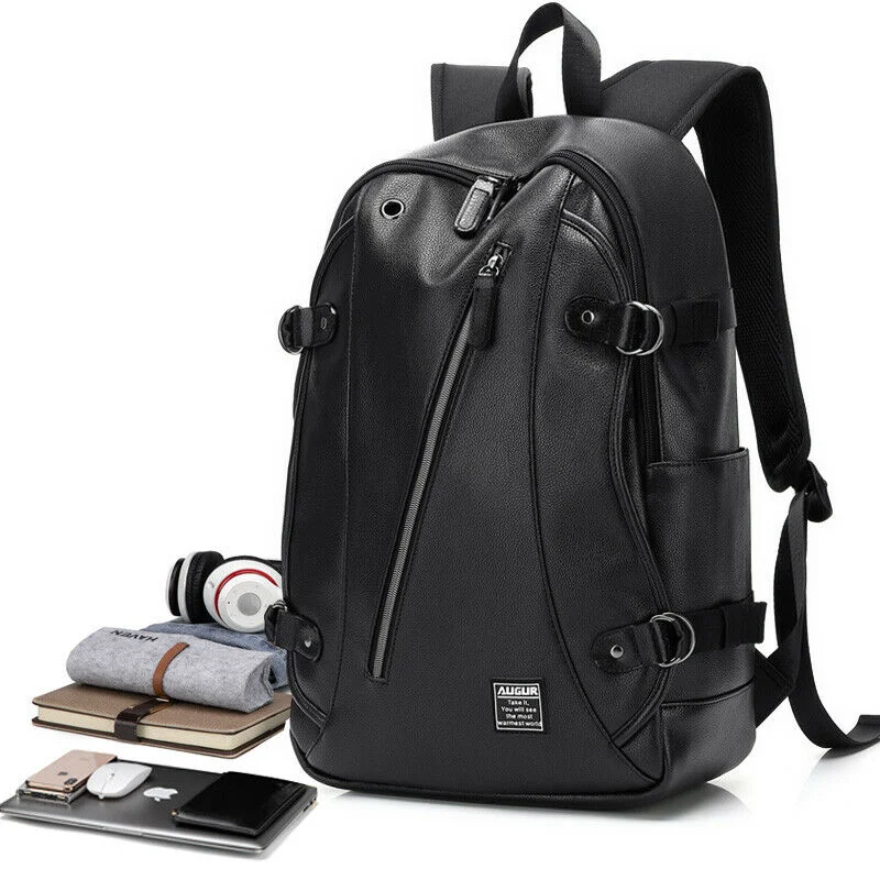 Mode Herren PU Leder Rucksack Schule Buch Tasche Business Travel Rucksack Mit Laptoptasche