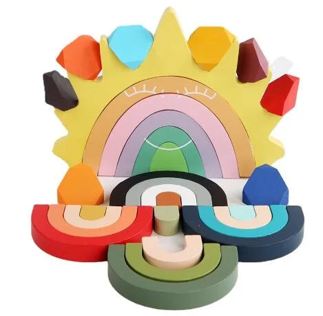 Hot sale Toys Rainbow Building Blocks Funny Eco-friendly Montessori Educational Briques empilables en bois pour enfants