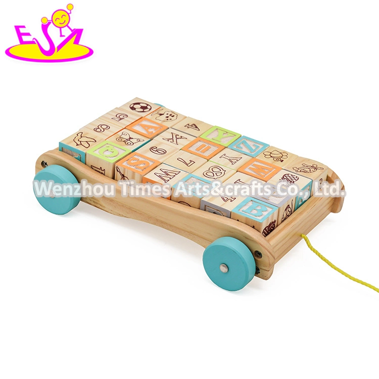 Nuevo diseño de bloques de madera coches para bebés juguetes para tirar de 1 años de edad W13c037