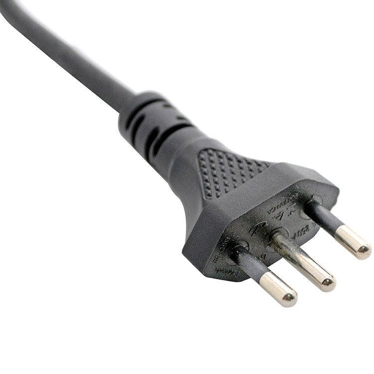 Aprobado por INMETRO 12A 250V Brasil Estándar 3 PIN Tipo N. Enchufe cable de alimentación de goma flexible 60245 IEC 57 (YZW) 3× 1,0mm²