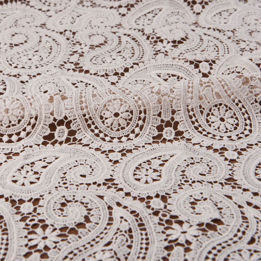 100% Cotton Paisley Embroidery Chemical Guipure Lace Fabric