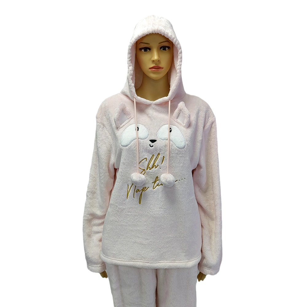 Winter Pyjamas Women Sleepwear and Fluffy Pink Bathrobes with Logo Embroider Custom Pajamas Sets