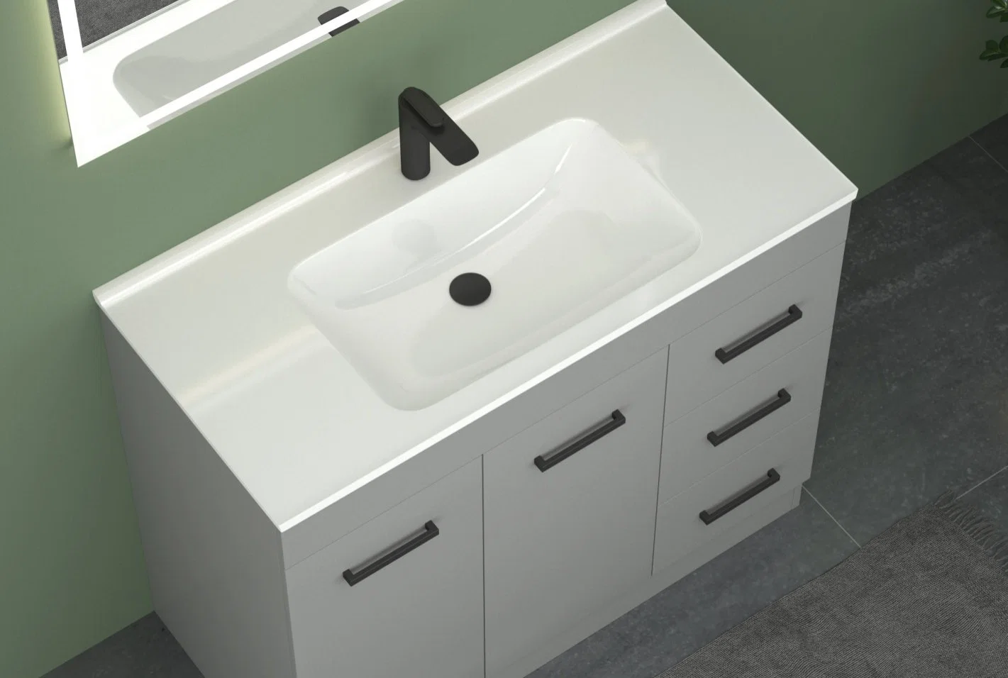 Venta en caliente Armario de baño de madera sólida moderno Vanity a prueba de agua Armarios de simetría sólida