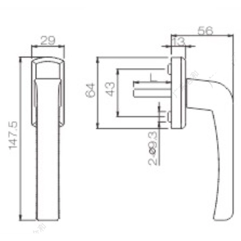 3h hochwertiger Aluminiumgriff für UPVC Fenster Pcz05