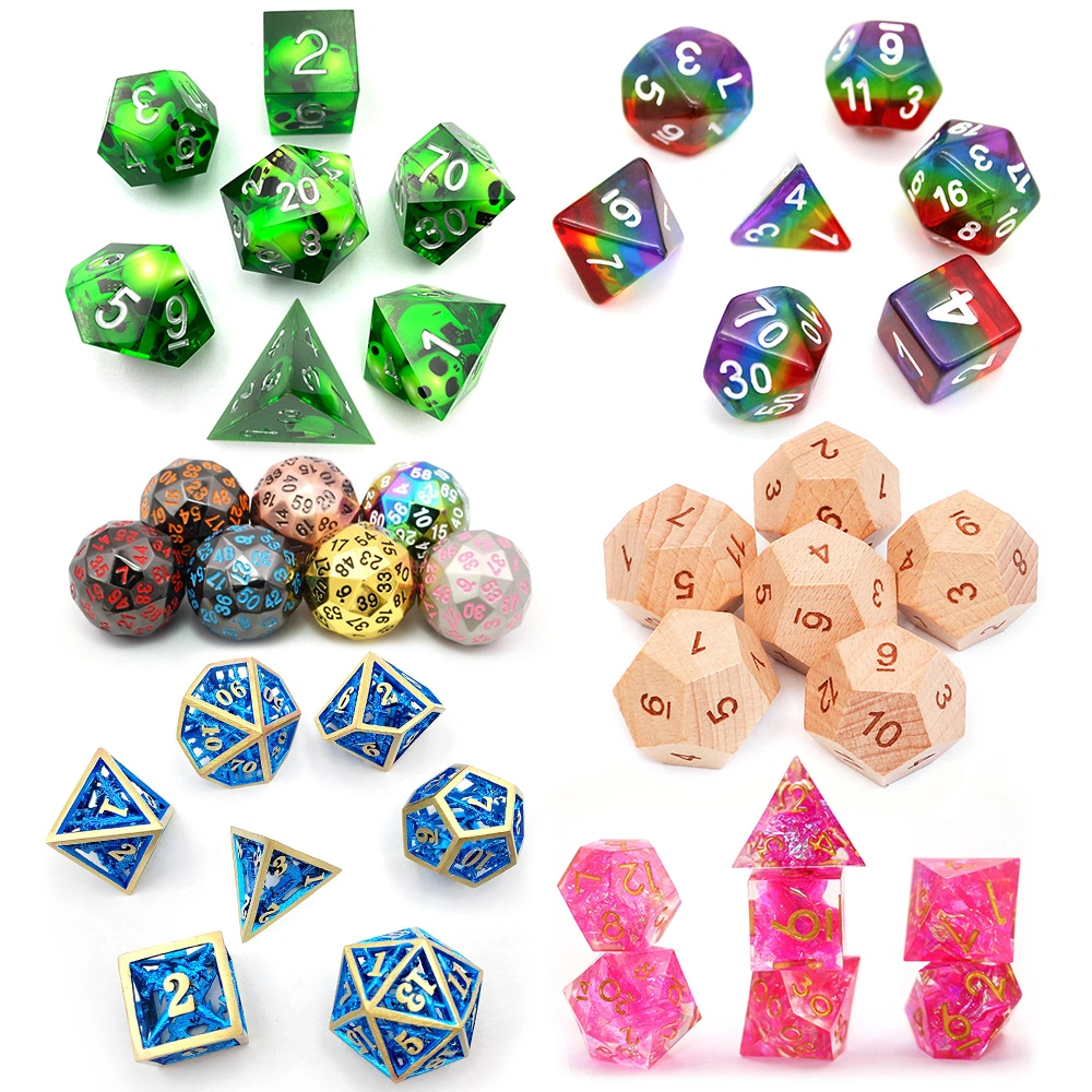 Bulk Wholesale Custom D20 Dungeons Dragons D&D Game Black Edge Polyhedral Sharp Edge Dnd Rpg Set Customized Wooden Acrylic Liquid Core Plastic Resin Metal Dice