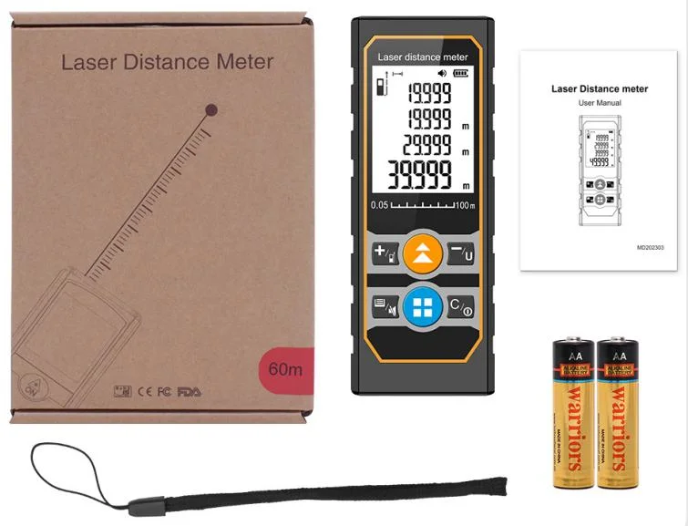 Medidor de distância a laser de 262 FT, 80 m, à prova de água, LCD grande retroiluminado (LDM-TE 80)