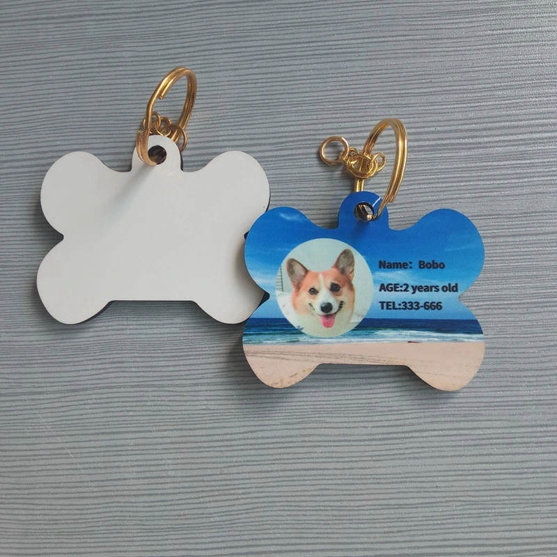 Colgante para mascotas personalizado Doble cara transferencia de calor Blanco Keychain etiqueta de perro Etiqueta de categoría