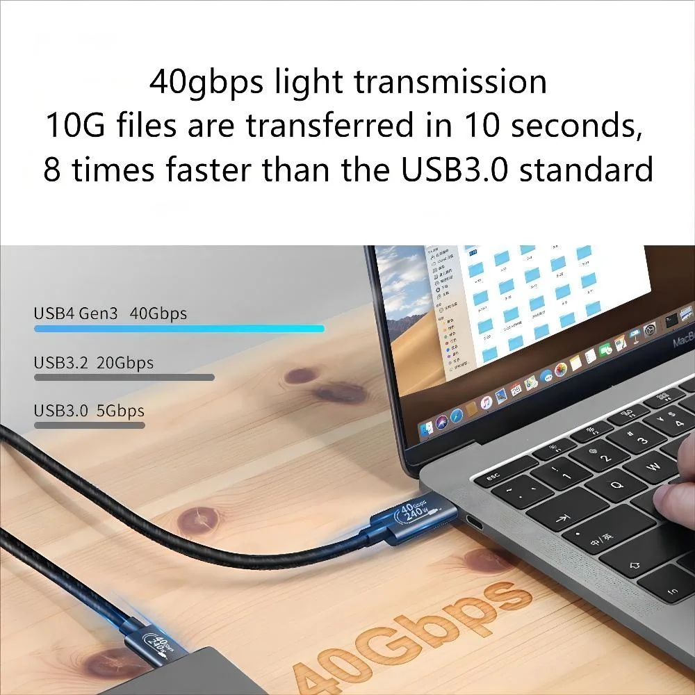 كبل بيانات بقوة 240 واط مع شحن سريع متوافق مع USB4.0 Thunder وLightning بالنسبة إلى كبل شحن الكمبيوتر المحمول المحمول من نوع TPC Game Console