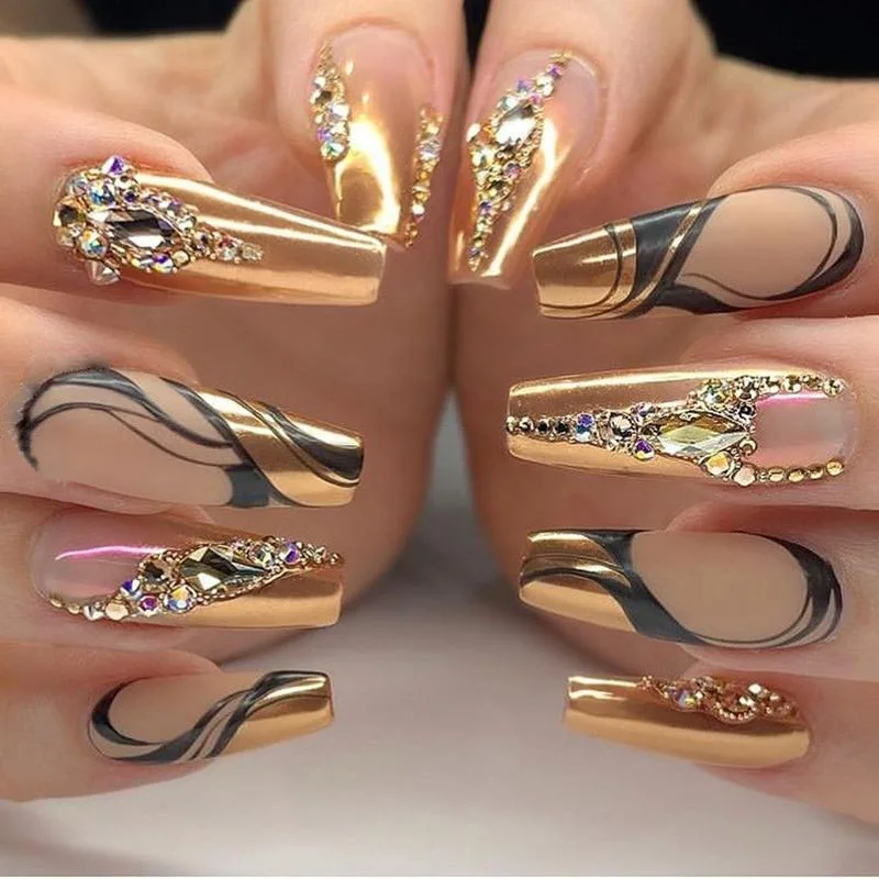 Luxury Diamond False Extra Long Fake Nails Curve Elegant Design Nails