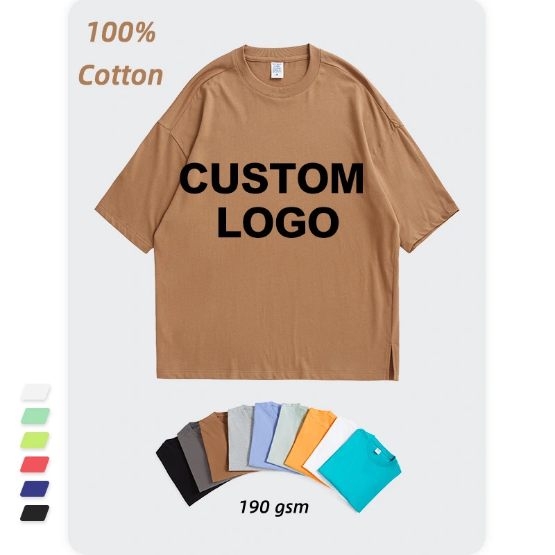 Comercio al por mayor llanura Unisex Personalizado 100% algodón de 190 gsm Camiseta caer los hombros Streetwear flojos multicolor de los hombres de gran tamaño básico de los hombres T-Shirt