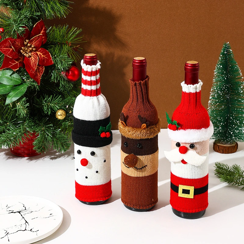 Christmas Decoration Wine Bottle Set Cartoon Knitted Snowman