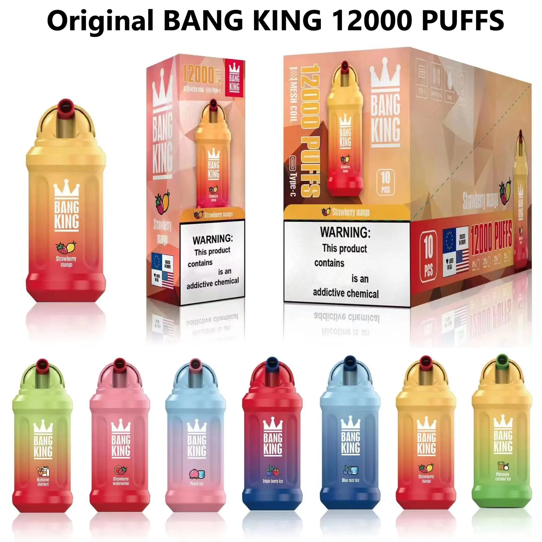 Puff 12000 Original Bang King 12000 Puff Disposable Vape Pen E Cigarette 0% 2% 5% Vaporizer Recharge Mesh Coil Puff 12K Vape Pen