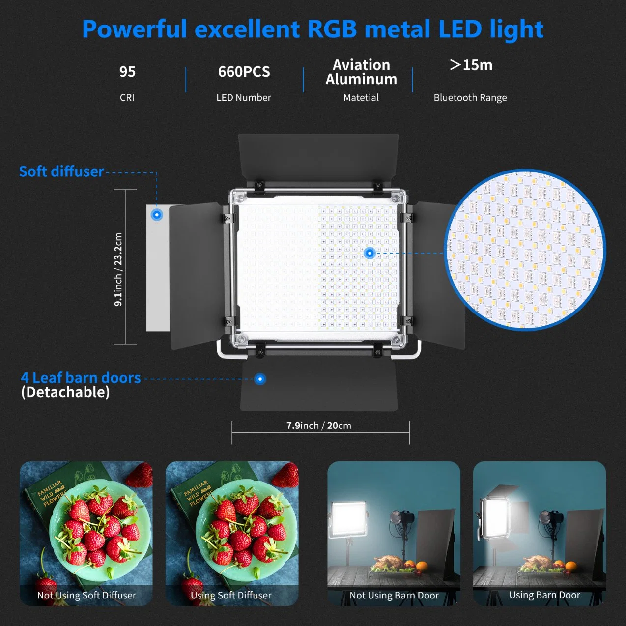 Neewer 2 or 3 Packs 660 RGB LED Light with APP Control, Photography Video Lighting Kit with Stands and Bag, 660 SMD LEDs CRI95