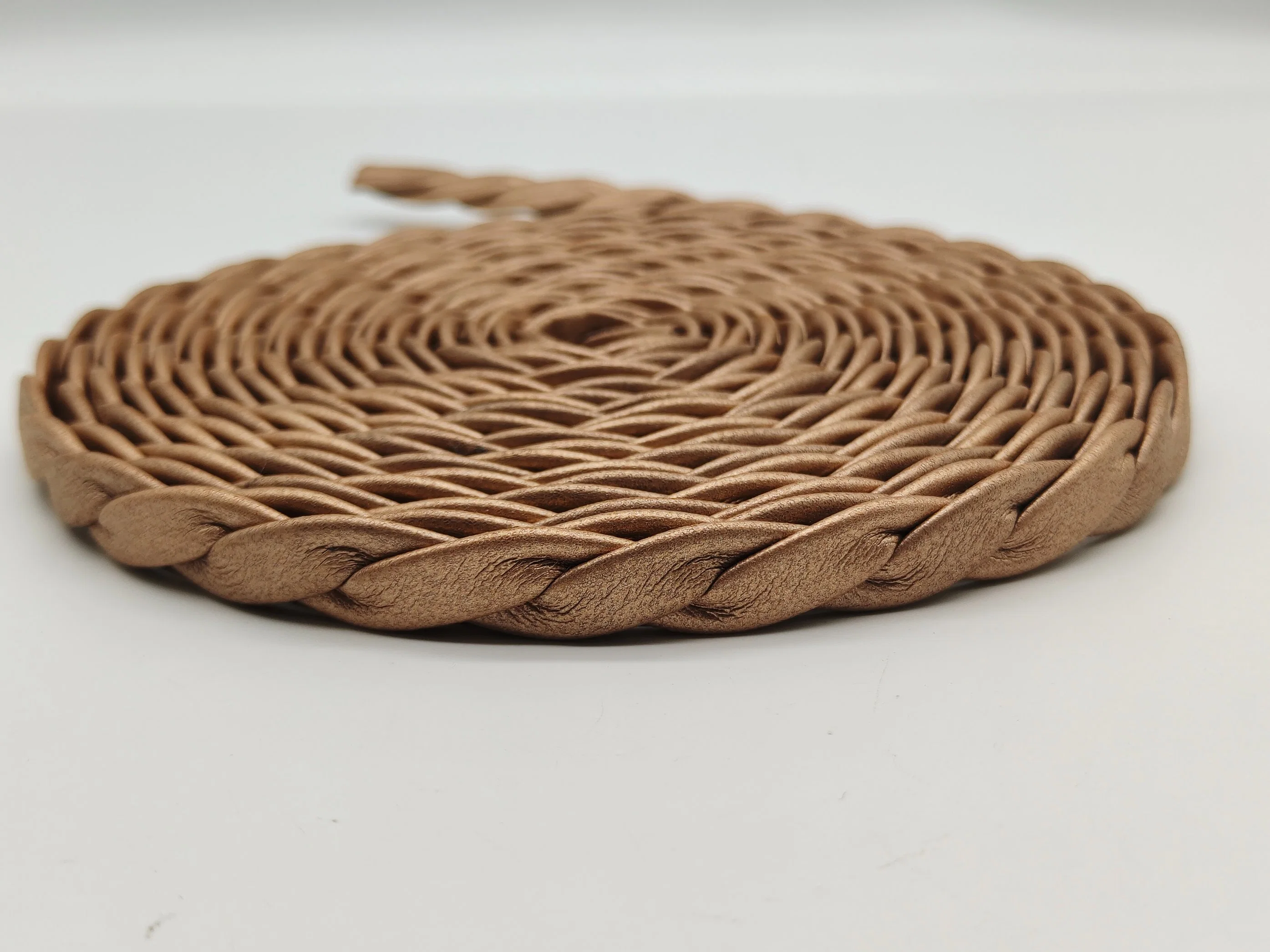 Factory OEM 10mm Flat PU Braided Tape Hot Selling PU Leather Braided Belt Narrow Synthetic Leather Braided Accessories