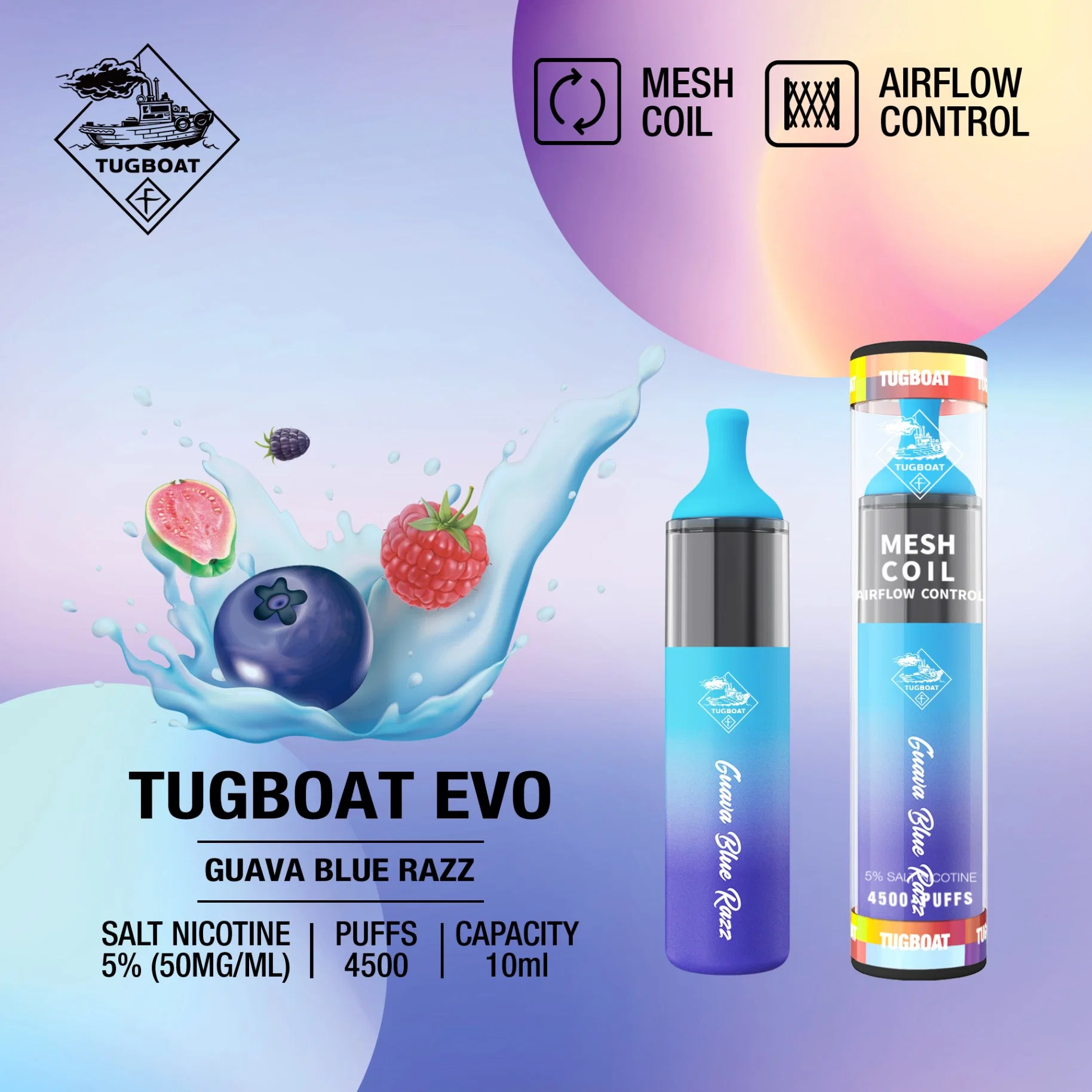 Dubai Popular Disposable/Chargeable Mini Ecig Tugboat Evo 4500 Puffs Disposable/Chargeable Vape Pod Middle Nicotine Salt Electronic Cigarette 850 mAh Rechargeable Battery