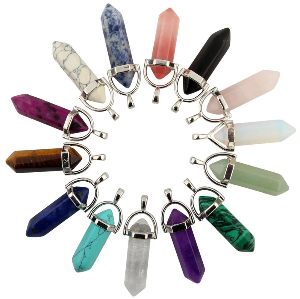 Gemstone Bullet Meditation Healing Pointed Chakra Crystal Stone Random Color Pendants for Necklace Jewelry Making