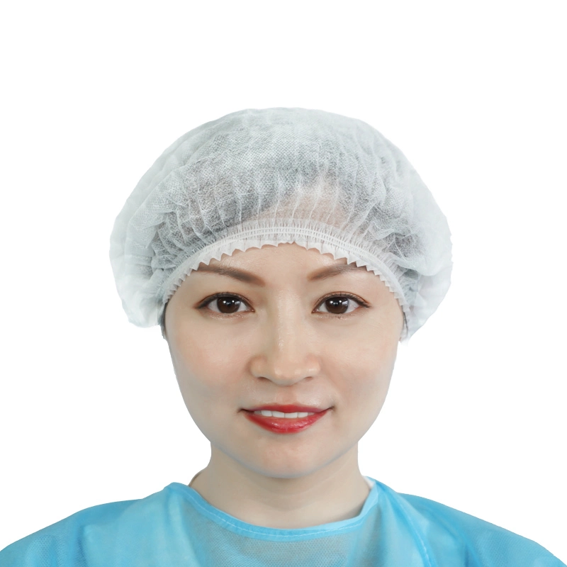 Wholesale Disposable Non Woven Polypropylene Nurse Cap Surgical Hairnet with White and Blue Color