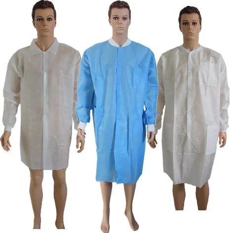 SMS Work Wear Uniform Scrub Jacket Non Woven Lab Coat Disposable with Knitted Collar