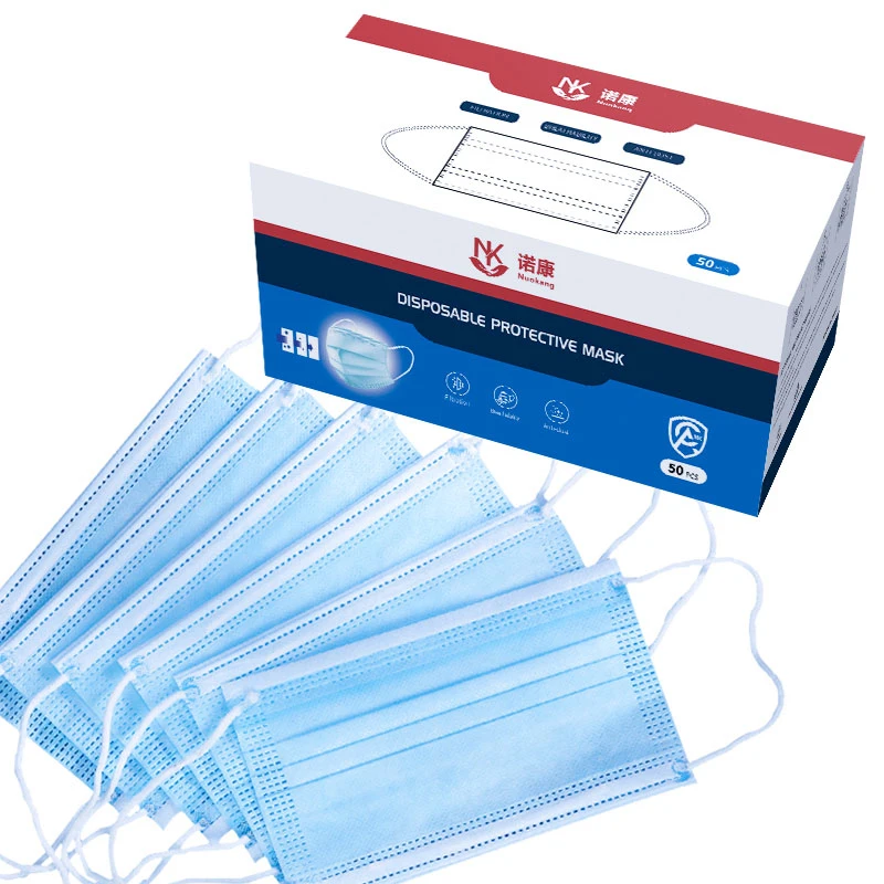 3ply Disposable Blue Adult Face Mask Non-Woven with Breathable Material and Adjustable Nose Bridge