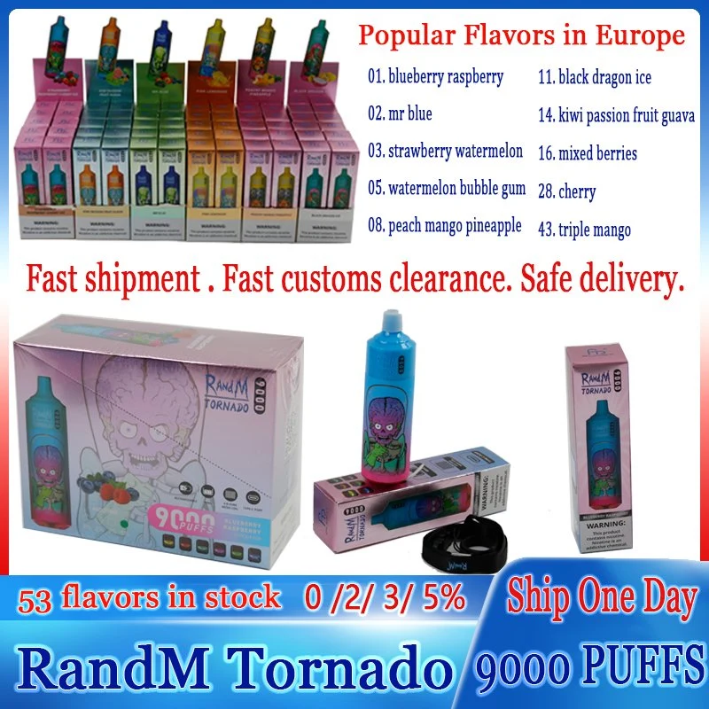 Оригинальная Randm Tornado 9000 puffs Puff 9000 Disposable E-сигареты сетка Катушка 18 мл одноразового использования Вапес Перо Торнадо Рэндм 9000 9К 0 2 3 5% перезаряжаемые манжеты
