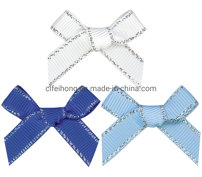 OEM ODM Factory Wholesale/Supplier Hand Bows Grosgrain Silver Edge Ribbon Bow for Pack Wrap Bow Crafts for Wrapping/Decoration/Xmas/Bow/Gifts