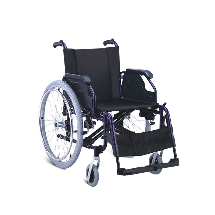 Aluminium Frame Folding Lightweight Manual Wheelchair for Disabled with Detachable Footrest