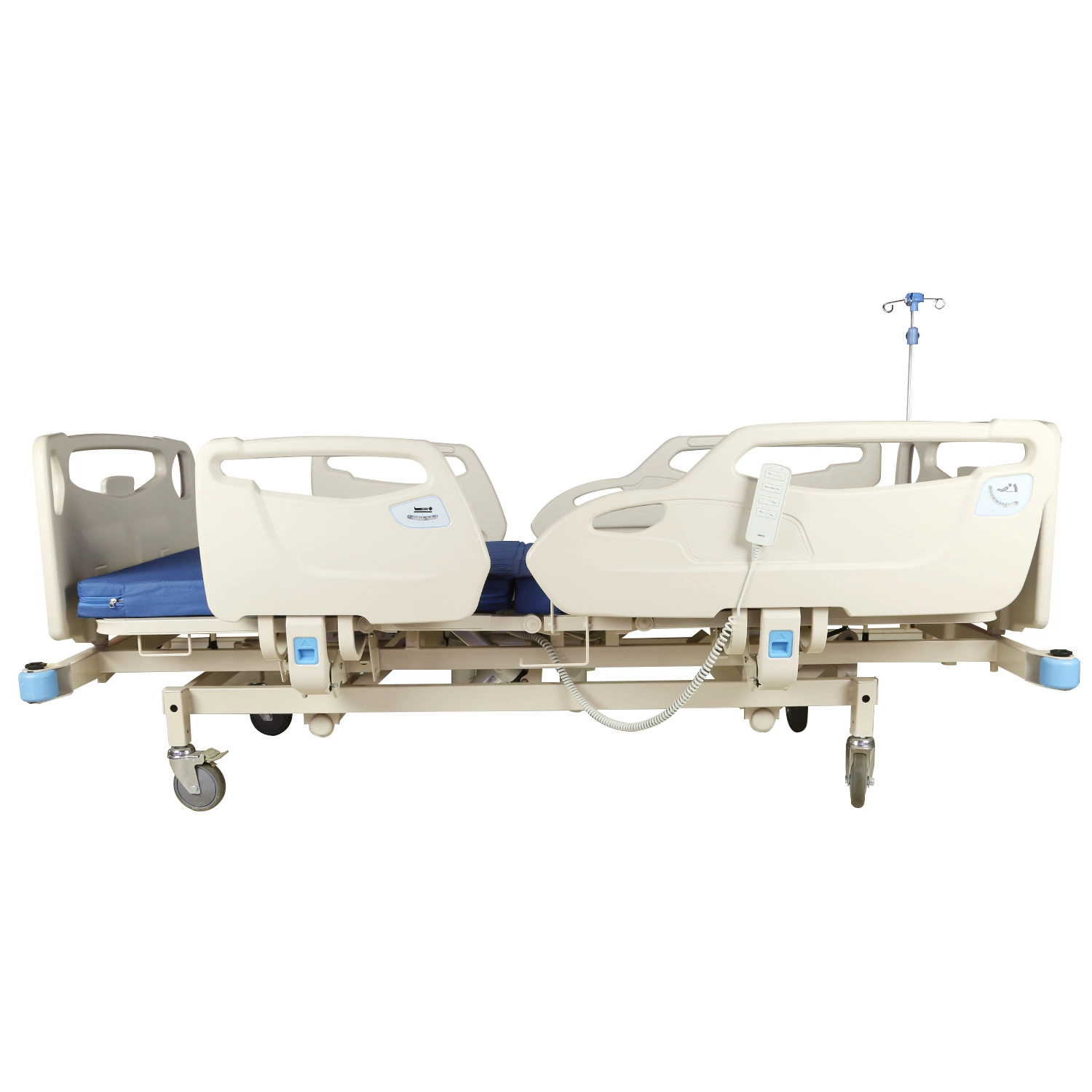 Four Wheels Electric Hospital Care Patient Bed with Guardrail Headboard