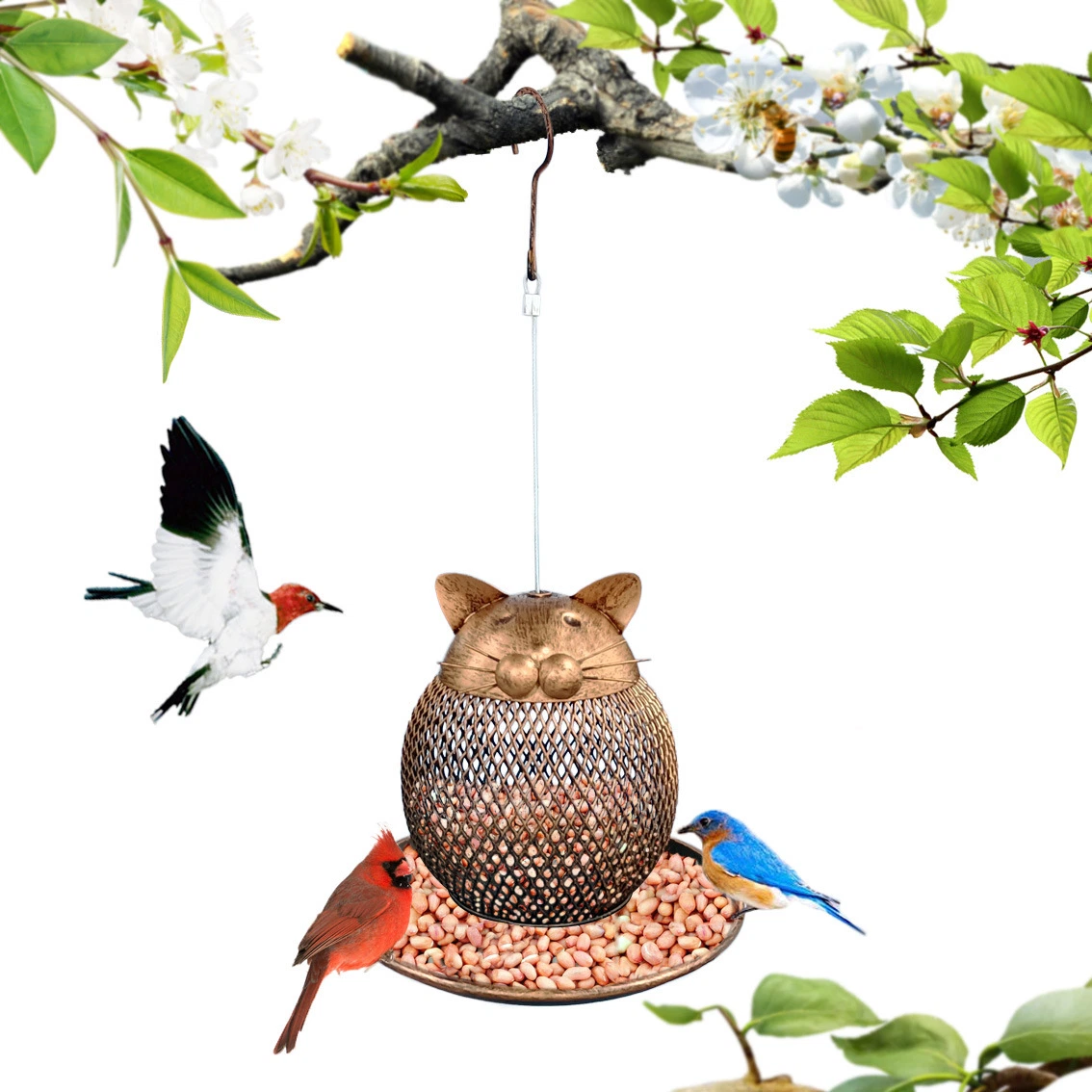 Bird Feeder Hanging Metal Wild Bird Feeders Cat Shape Metal Mesh Bird Feeder for Garden Yard Decoration Outdoor Wbb17983