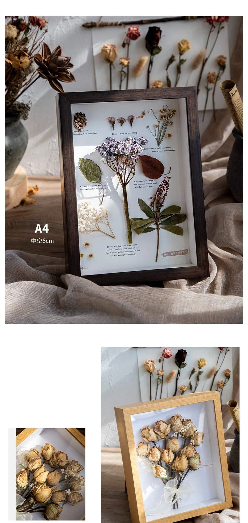 Customized High quality/High cost performance  Wooden 3D Shadow Box Frame DIY Dried Flowers Picture Frame for Home Decor 4" 5" 6"