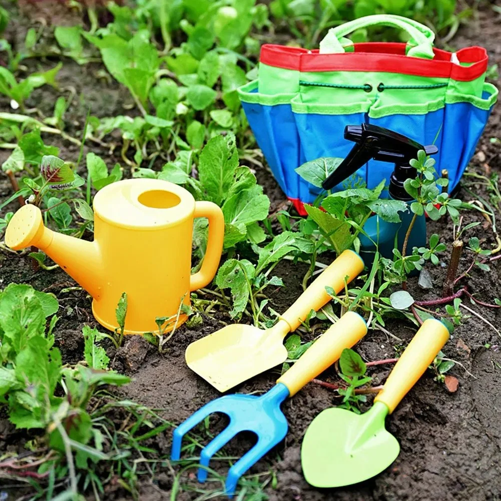 Children Garden Planting Tools Set for Kids Outdoor Gardening Toys with Bag Watering Can Shovel Rake Trowel Baby