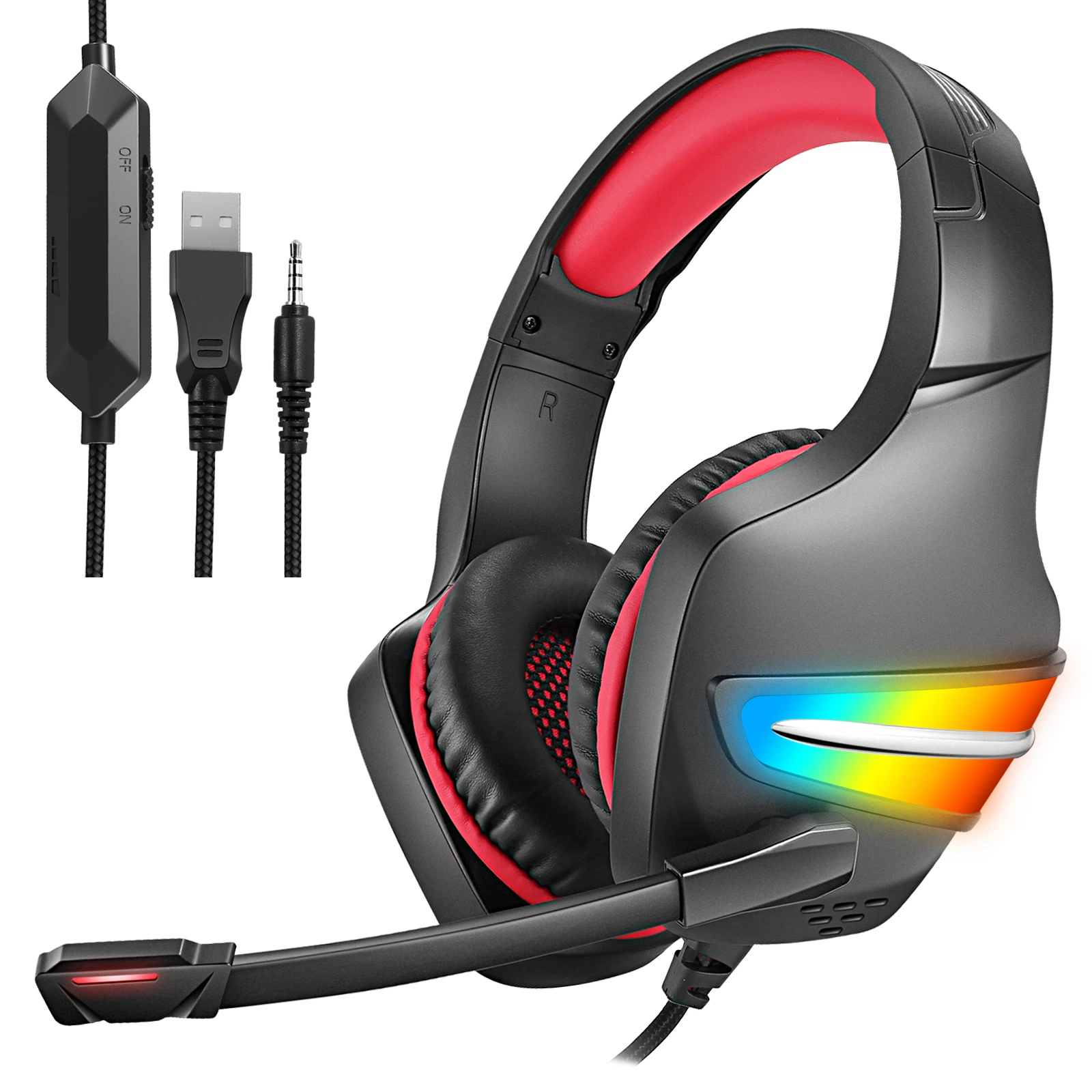 G106 Anc Gaming Headphone with Microphone Wire RGB Game Noise Cancel PC Gamer Headset Aux USB Over Ear Boys Headband