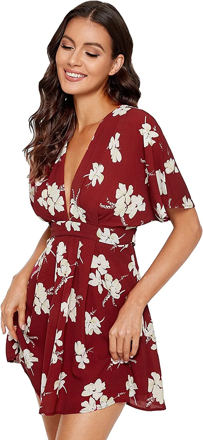 Spring Summer Girl Fashion Sexy Floral Beach Dress Garment Clothing Available for Custom Clothes Apparel Design Brand Logo Print Wholesale Price