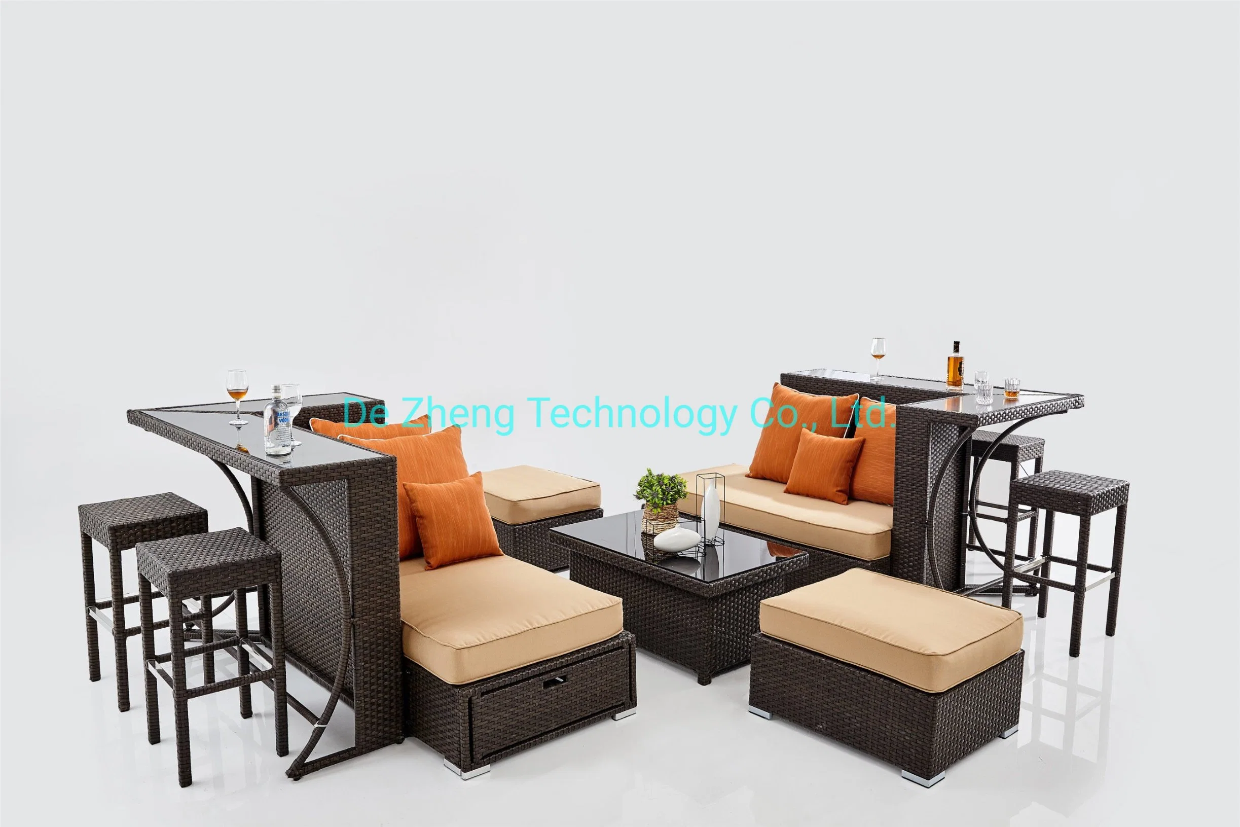 Leisure Luxury Metal High Bar Furniture Rattan Aluminum Garden Bar Table