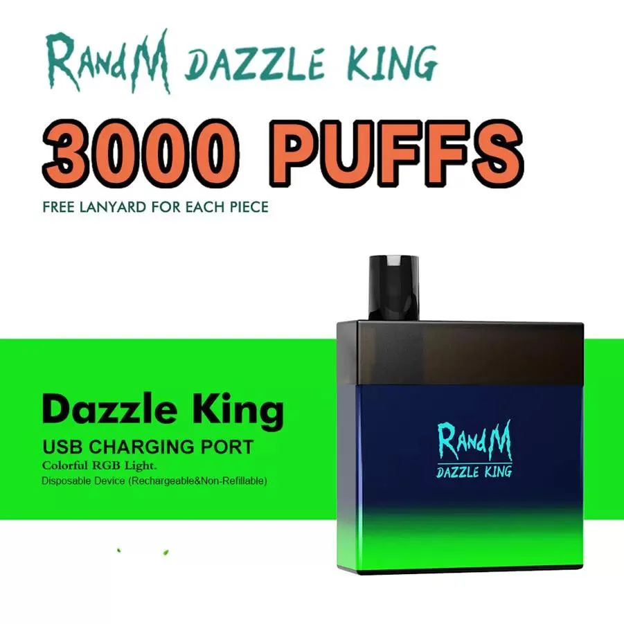 Authentic Randm Dazzle King 3000 Puffs 8ml Colorful LED Light USB Charge Port E Cigarette Disposable/Chargeable Vape Device