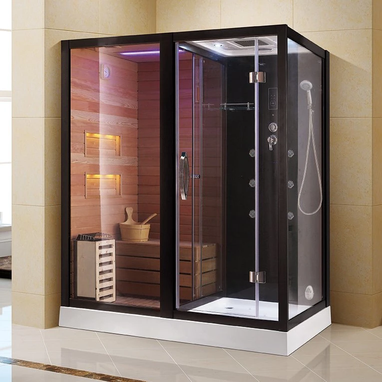 Novo Design preto fosco Porta Articulada Luxury Sauna de Infravermelhos com Duche