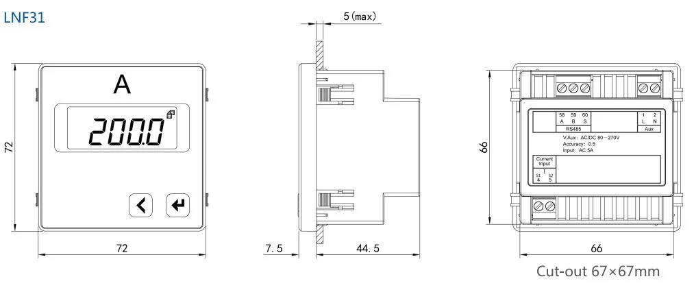 72*72mm LCD Panel Single Phase 1/5A Input Current Measuring AC Digital Mini Ammeter Current Meter Digital LCD Ampere Panel Meter