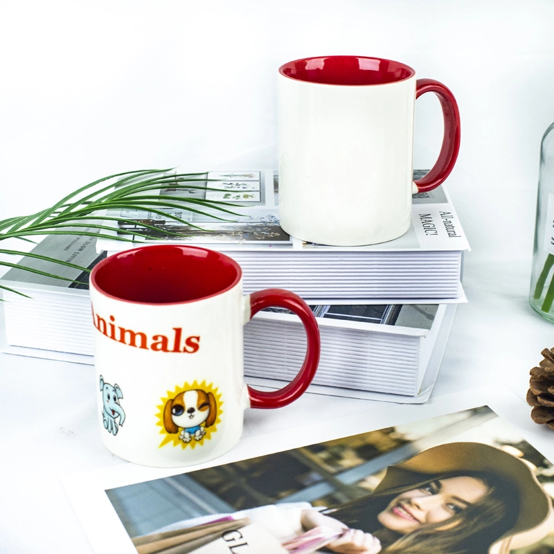 Blank White Sublimation Mugs 11oz Inner Rim Handle Color Mug Ceramic Cup