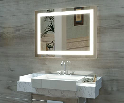 Espelho de LED emoldurado para banheiro, vaidade de maquiagem de quarto de hotel inteligente, móveis de decoração de casa de parede quadrada com luzes.