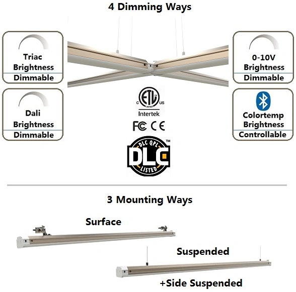 Candeeiro LED Linear Light com 5000 lm regulável e ETL/DLC para Iluminação Comercial