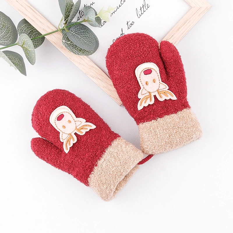 Christmas Deer Winter Children's Padded Thickened Cartoon Cute Knitted Small and Medium Children's Baby Hanging Neck Wrapped Finger Warm Gloves