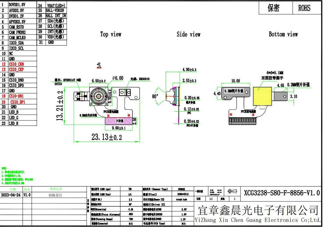 8MP Omnivision Ov8856 Camera Mipi Interface Fixed Focus Camera Module with Customizable Lens