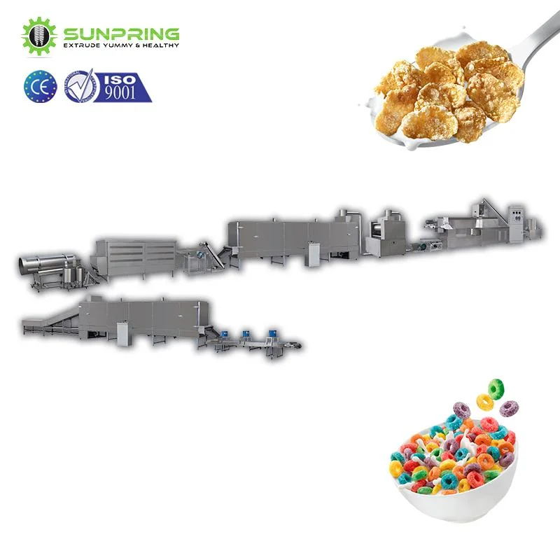 Servicio profesional de copos de maíz maquinaria recubrimiento + copos de maíz máquina + Línea de producción de cereales