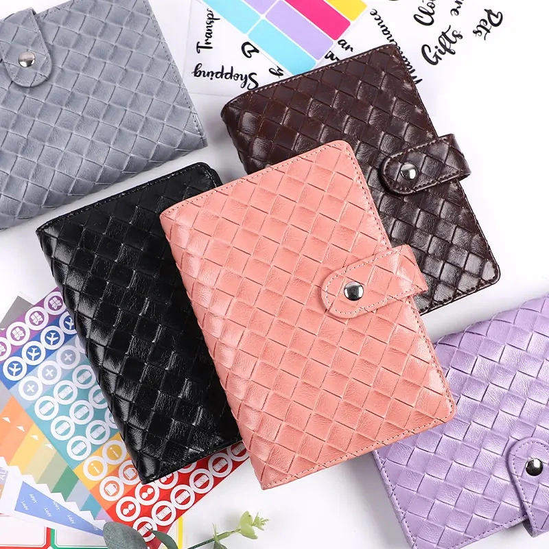 PU Leather Notebook Budget Binder A6 Loose Leaf 6 Ring System Money Organizer Binder with Sleeve Plastic Binder Pockets