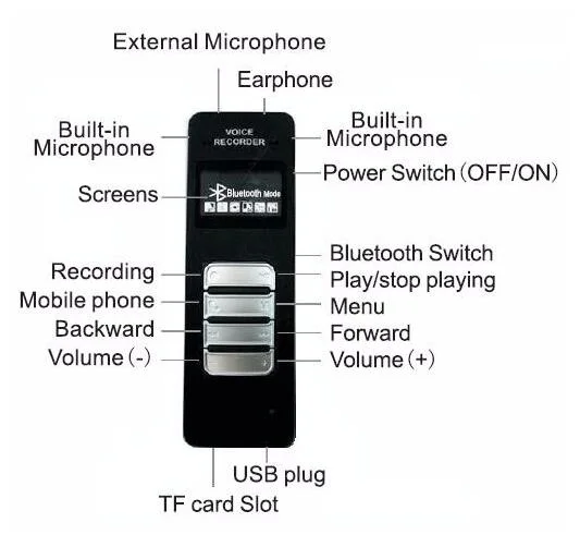 8GB Bluetooth Voice Recorder for Mobile Cellphone USB Digital Voice Recorder MP3