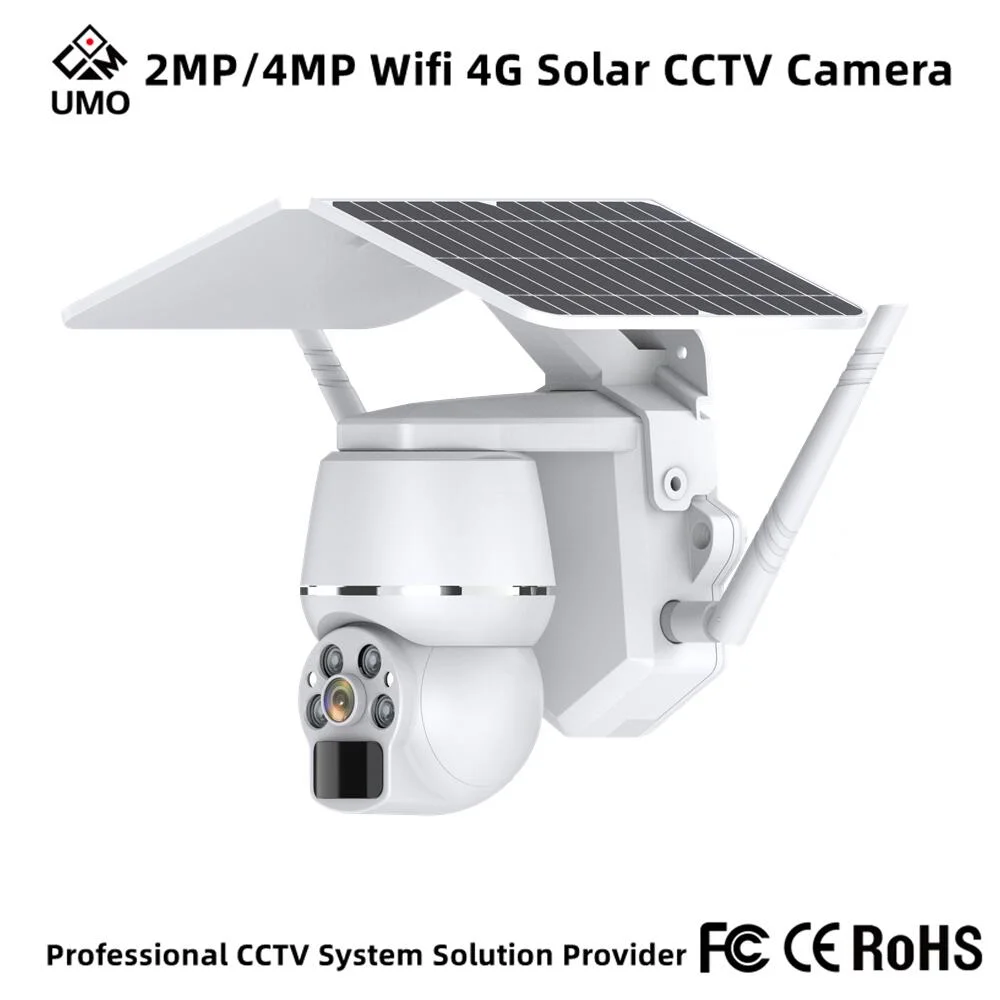 WiFi / 4G/4MP de 2MP PTZ en color de la seguridad doméstica en el exterior de la cámara IP CCTV HD Solar Cam